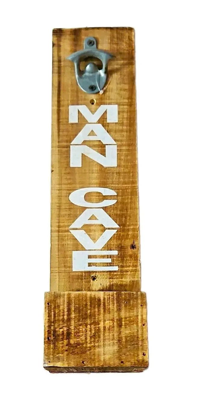 Man Cave Wood Wall Mounted Bottle Opener Rustic Beer Bar Garage Decor